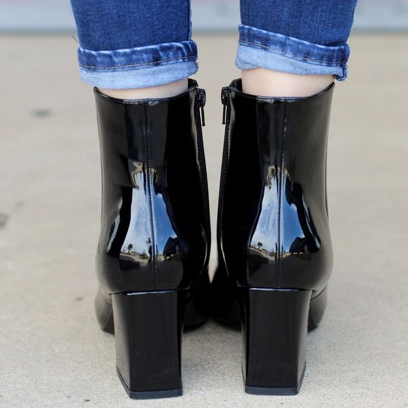 BAMBOO Black Patent Ankle Boots - Picture 3 of 3